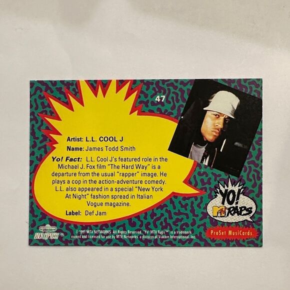 Yo! MTV Raps Trading Card - L.L. Cool J mint cond only 1 perfect 10 - Picture 3 of 3